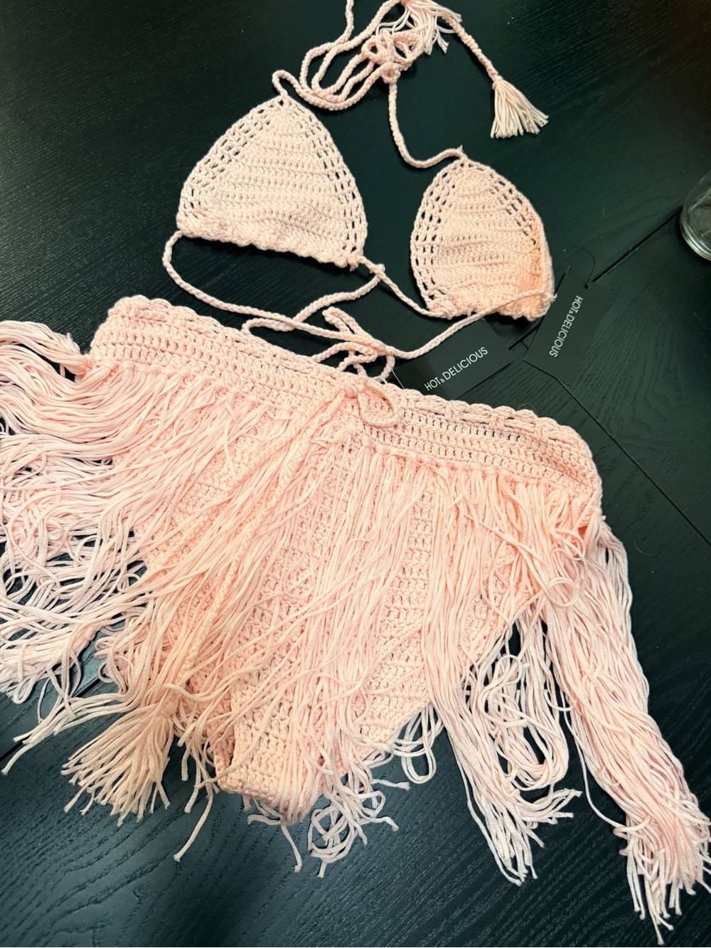 Delicious Crochet Fringe Bikini Set - Light Pink